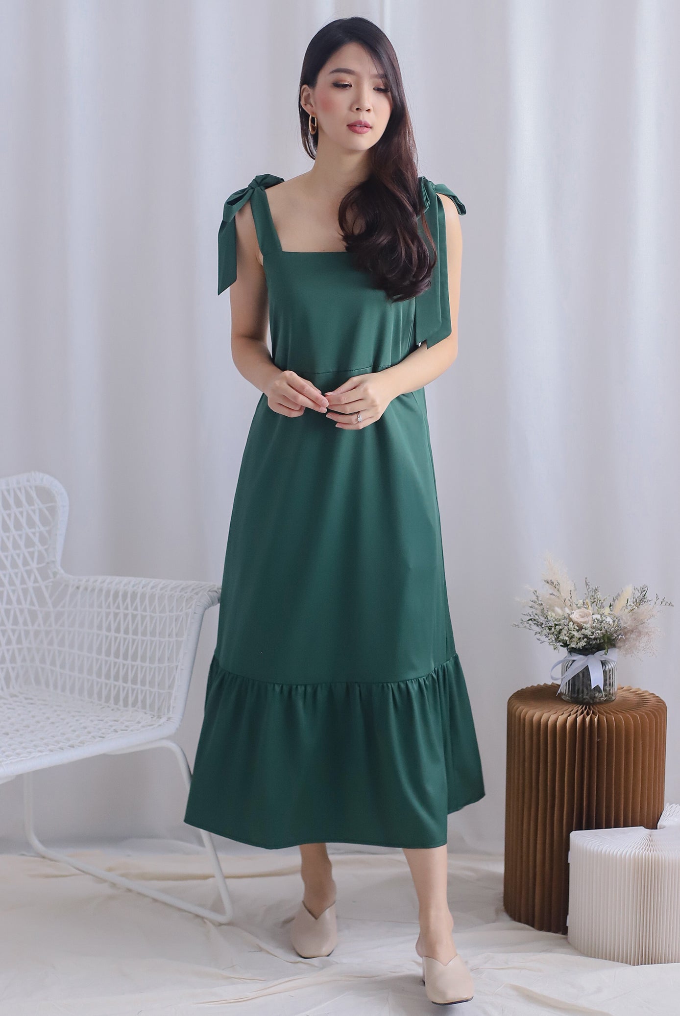 Erika Tie Shoulder Maxi Dress In Forest ...